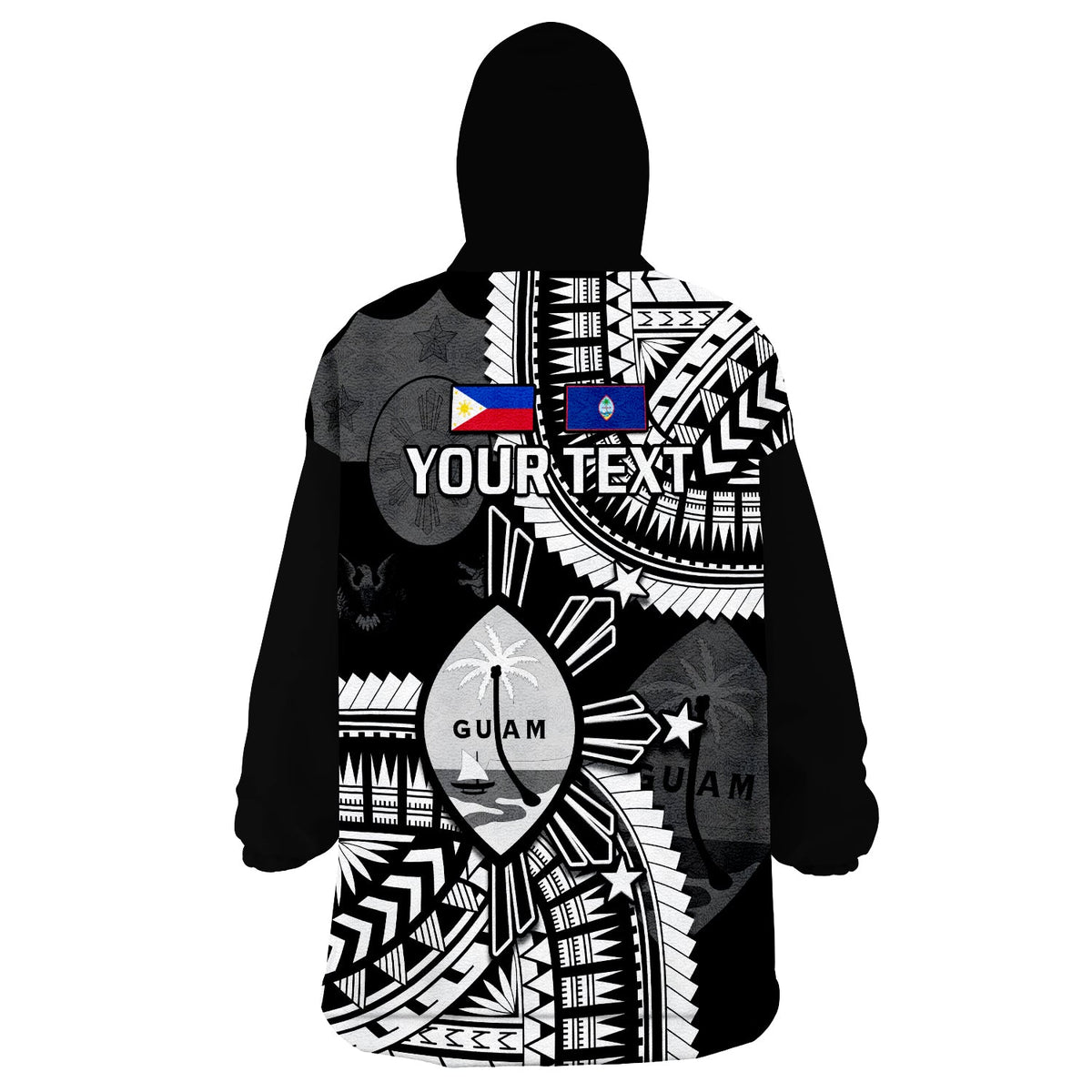 (Custom Personalised) Guam and Philippines Wearable Blanket Hoodie Guaman Filipinas Together Black - Wonder Print Shop