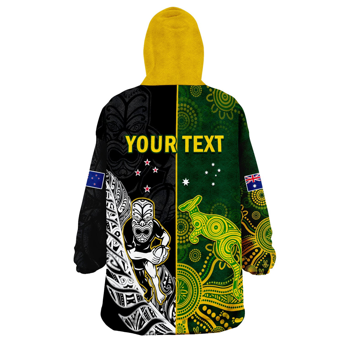 (Custom Personalised) Australia Rugby Mix Aotearoa Rugby Wearable Blanket Hoodie Wallabies All Black Special Version - Wonder Print Shop