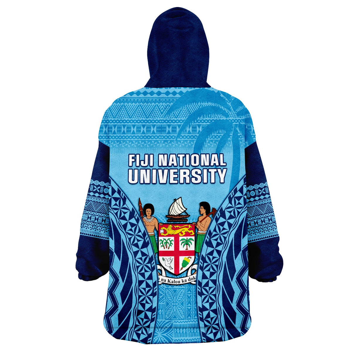 Fiji University Wearable Blanket Hoodie National Fijian Tapa Pattern Blue - Wonder Print Shop
