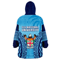 Fiji University Wearable Blanket Hoodie National Fijian Tapa Pattern Blue - Wonder Print Shop