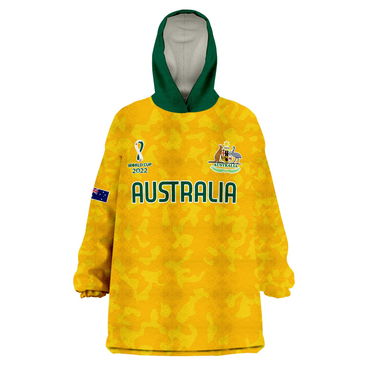 (Custom Text and Number) Australia Soccer Wearable Blanket Hoodie World Cup Football 2022 Socceroos with Kangaroos LT13 - Wonder Print Shop