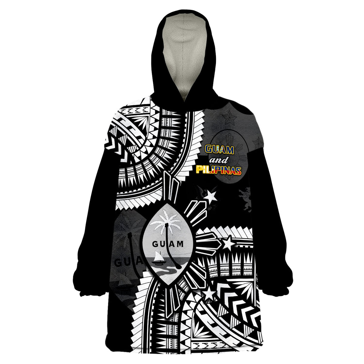 (Custom Personalised) Guam and Philippines Wearable Blanket Hoodie Guaman Filipinas Together Black - Wonder Print Shop