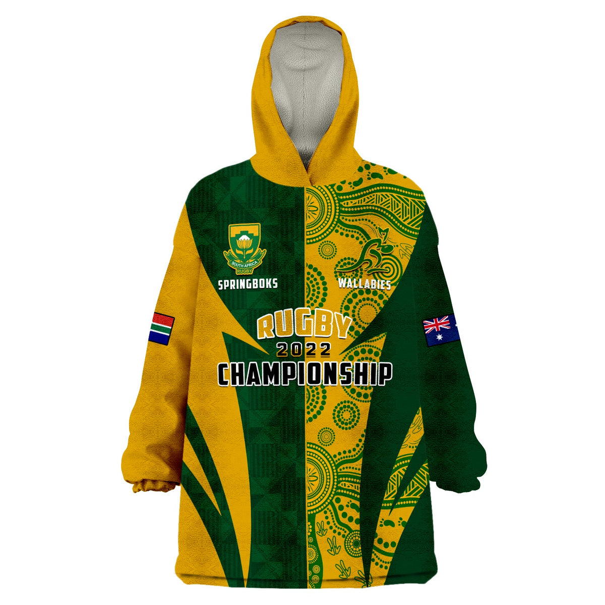 Australia Rugby and South Africa Rugby Wearable Blanket Hoodie Wallabies Mix Springboks Sporty - Wonder Print Shop