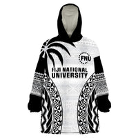 Fiji University Wearable Blanket Hoodie National Fijian Tapa Pattern White - Wonder Print Shop
