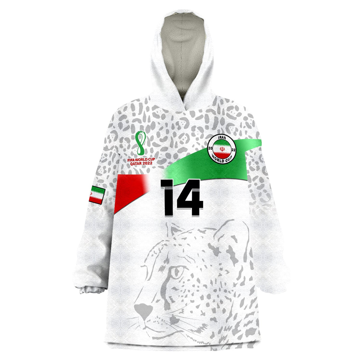 (Custom Text And Number) Iran Football Wearable Blanket Hoodie Team Melli World Cup 2022 - Wonder Print Shop