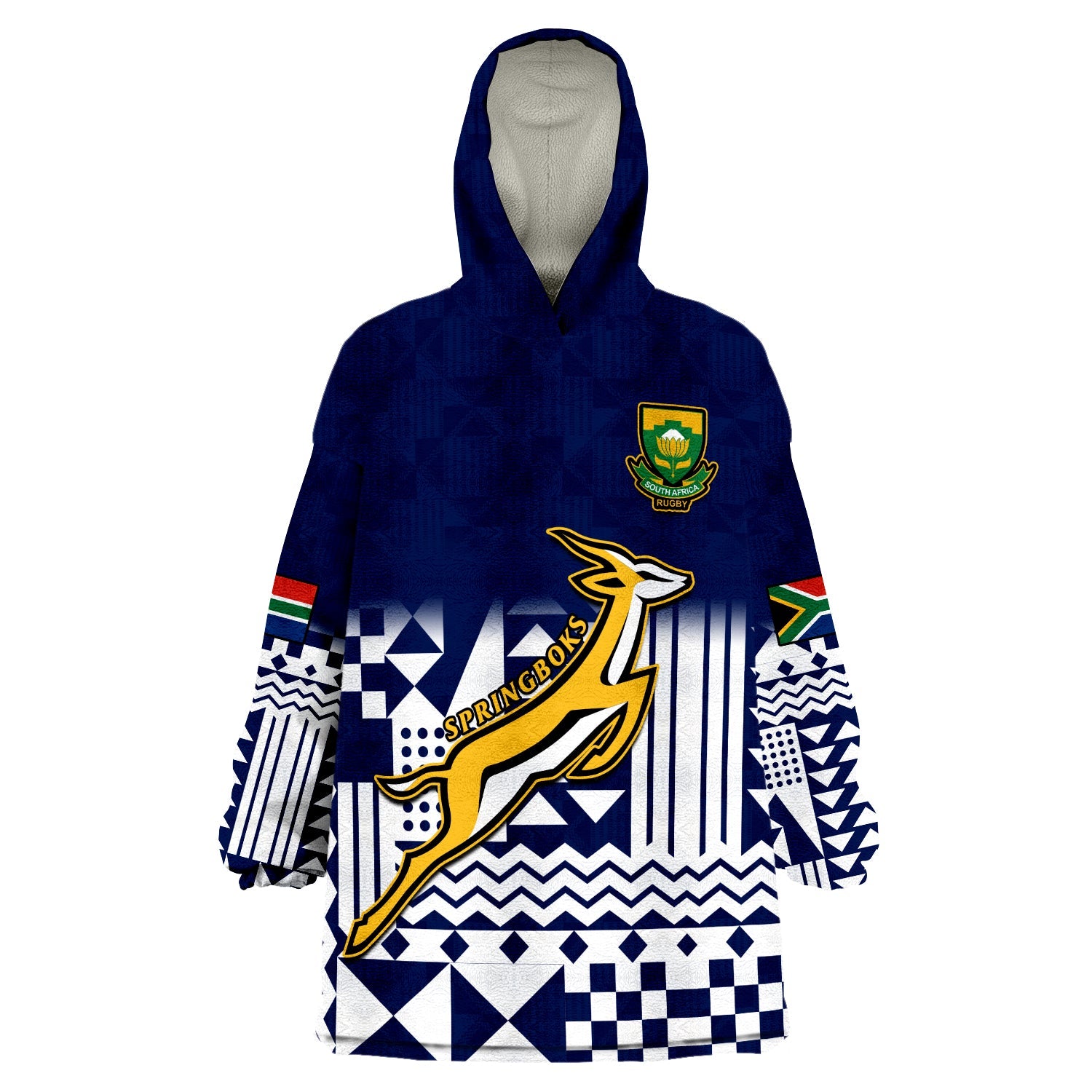 (Custom Text And Number) South Africa Rugby Wearable Blanket Hoodie Outgoing Tour Go Springboks - Wonder Print Shop