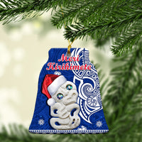 Blue oval ceramic Christmas ornament with Hei Tiki and “Meri Kirihimete” text