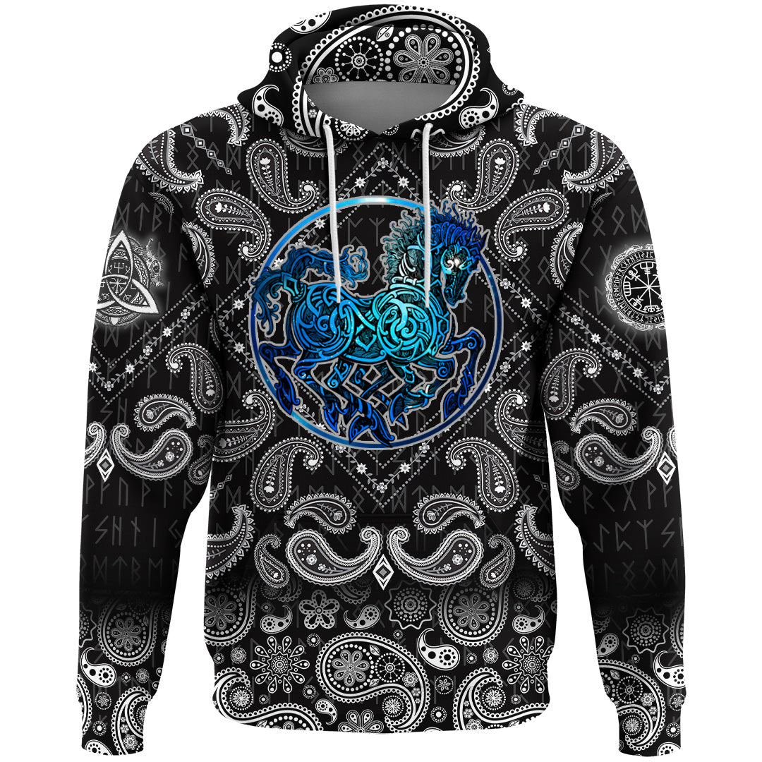 Viking Hoodie Odin Sleipnir with Bandana Paisley Style RLT12 - Wonder Print Shop
