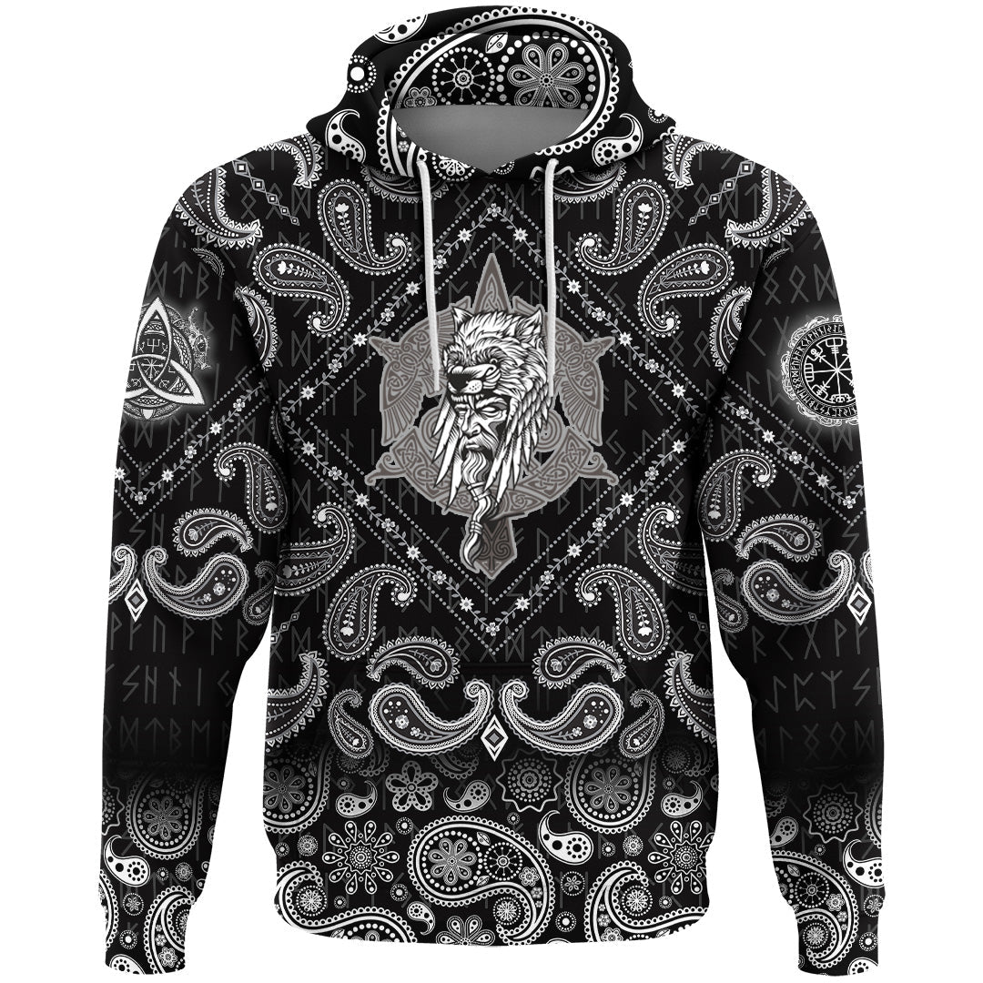 Viking Hoodie Odin Warrior with Bandana Paisley Style RLT12 - Wonder Print Shop