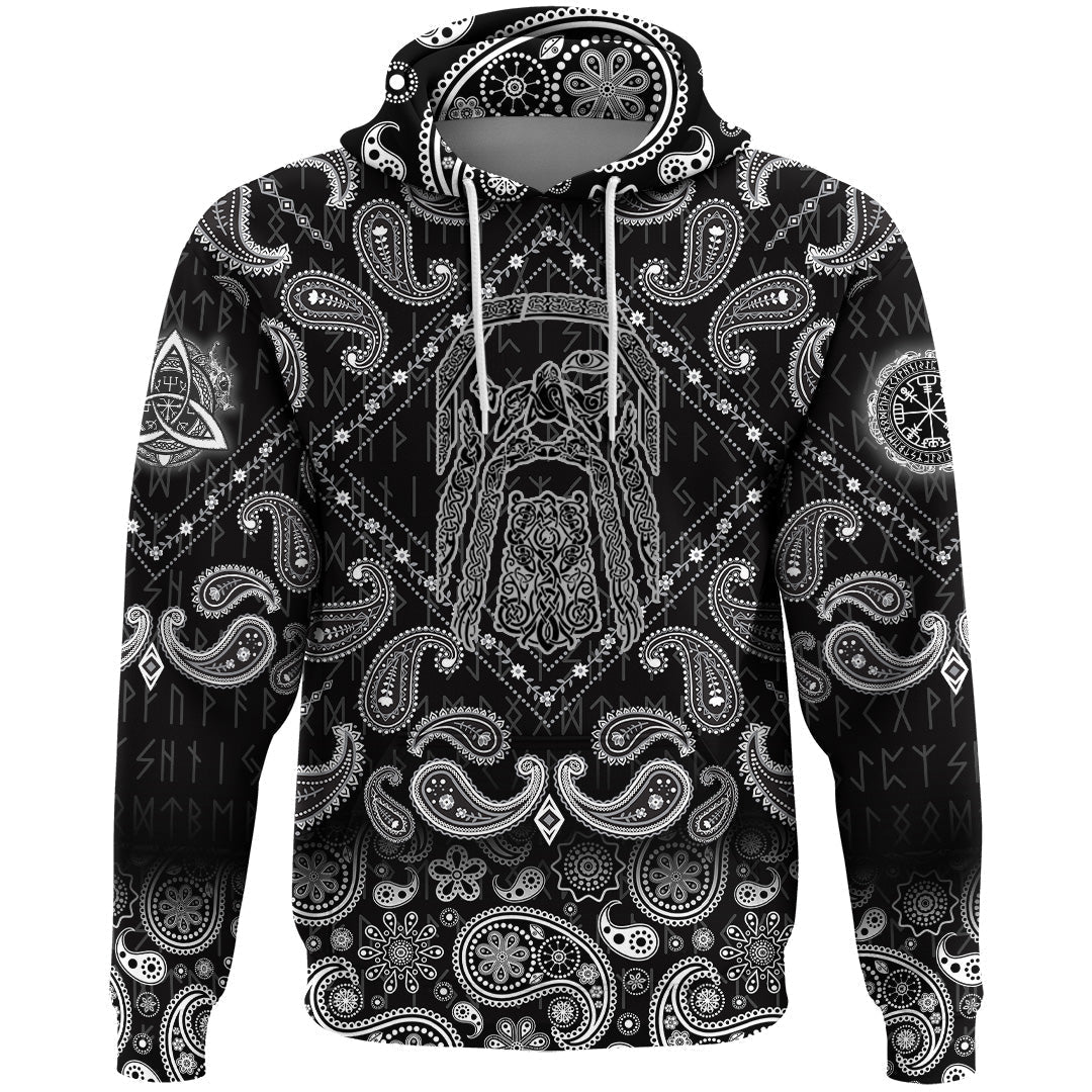 Viking Hoodie Odin Wutan with Bandana Paisley Style RLT12 - Wonder Print Shop