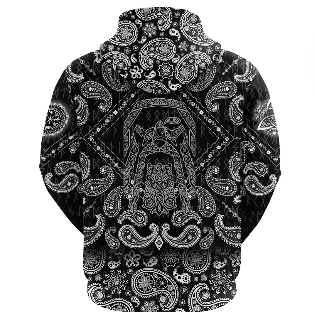 Viking Hoodie Odin Wutan with Bandana Paisley Style RLT12 - Wonder Print Shop