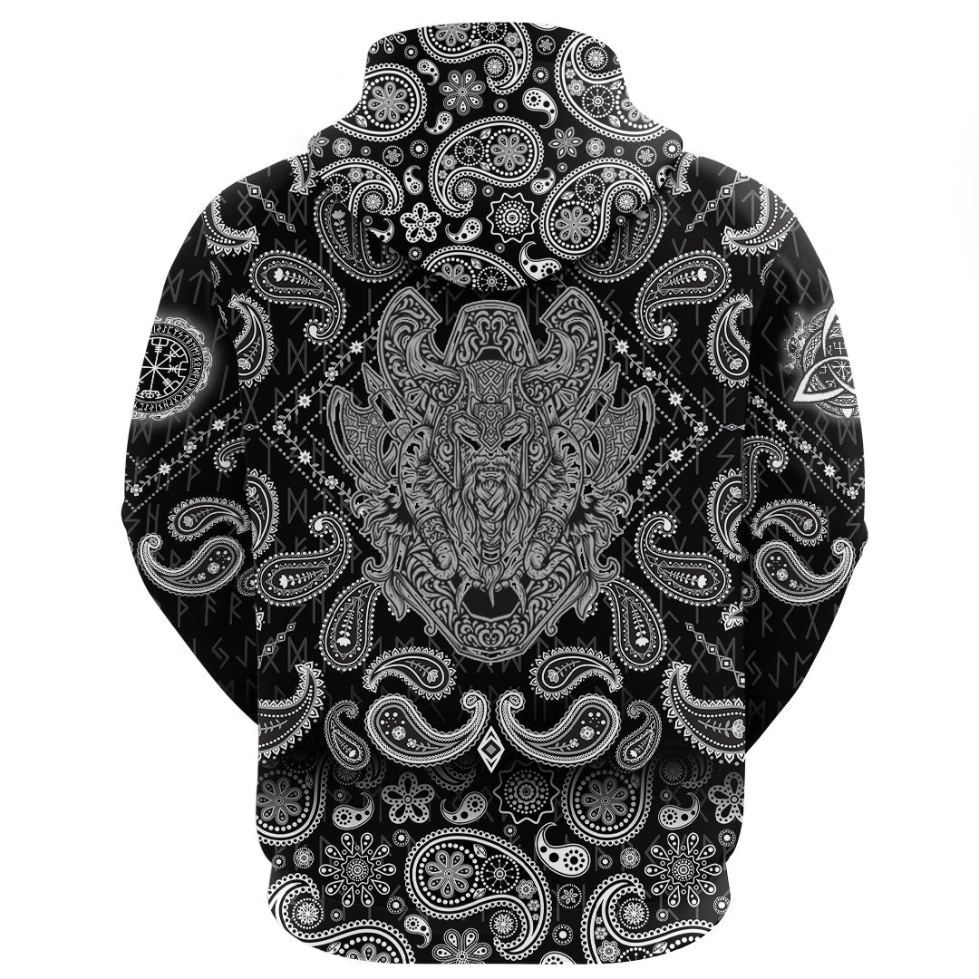 Viking Hoodie Odin and Axes with Bandana Paisley Style RLT12 - Wonder Print Shop