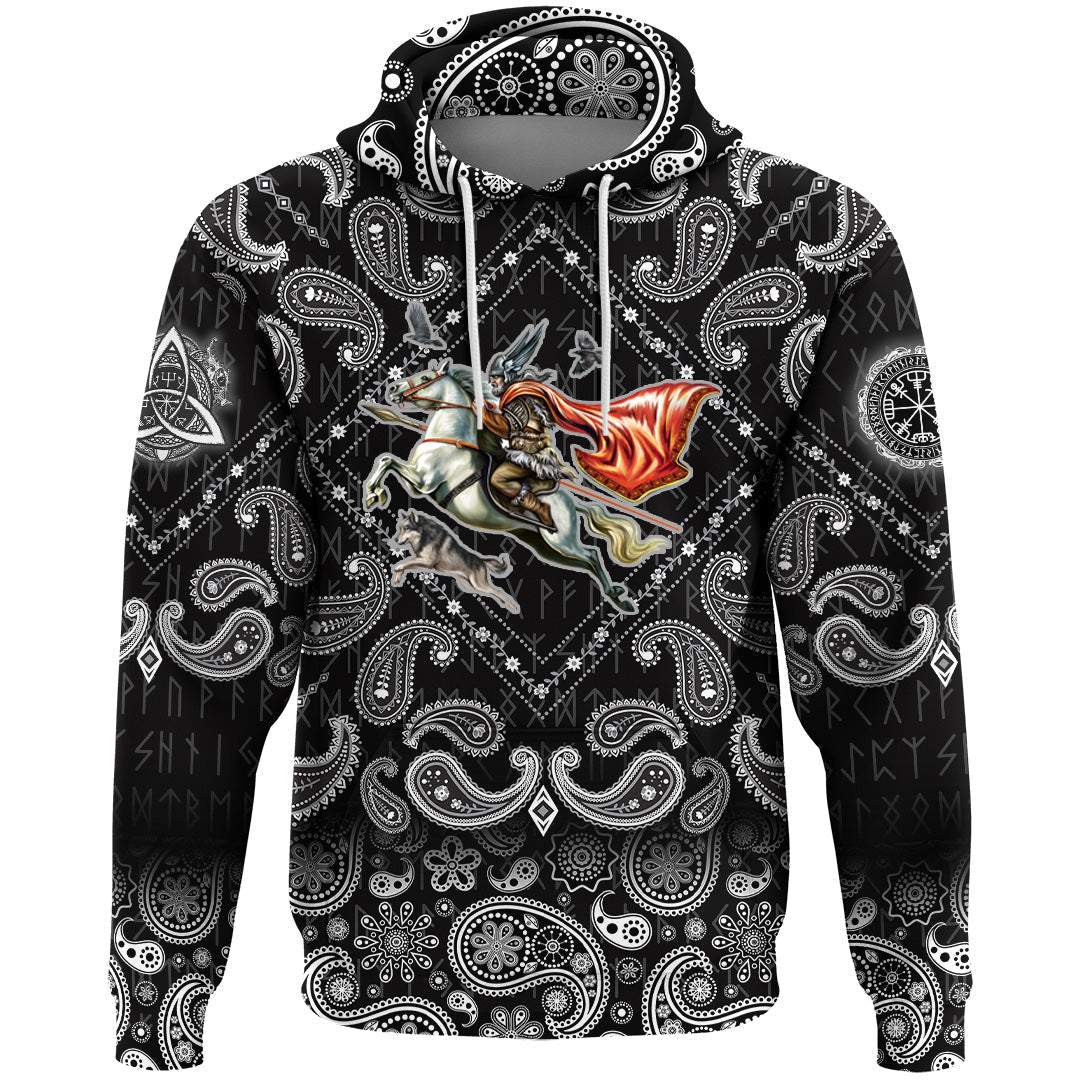 Viking Hoodie Odin with Bandana Paisley Style RLT12 - Wonder Print Shop