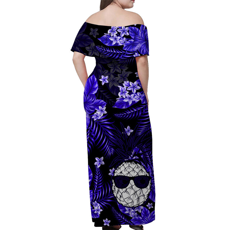 hawaii-summer-colorful-off-shoulder-long-dress-pineapple-dark-blue