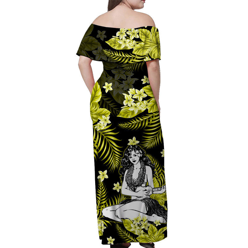 hawaii-summer-colorful-off-shoulder-long-dress-hula-girl-yellow