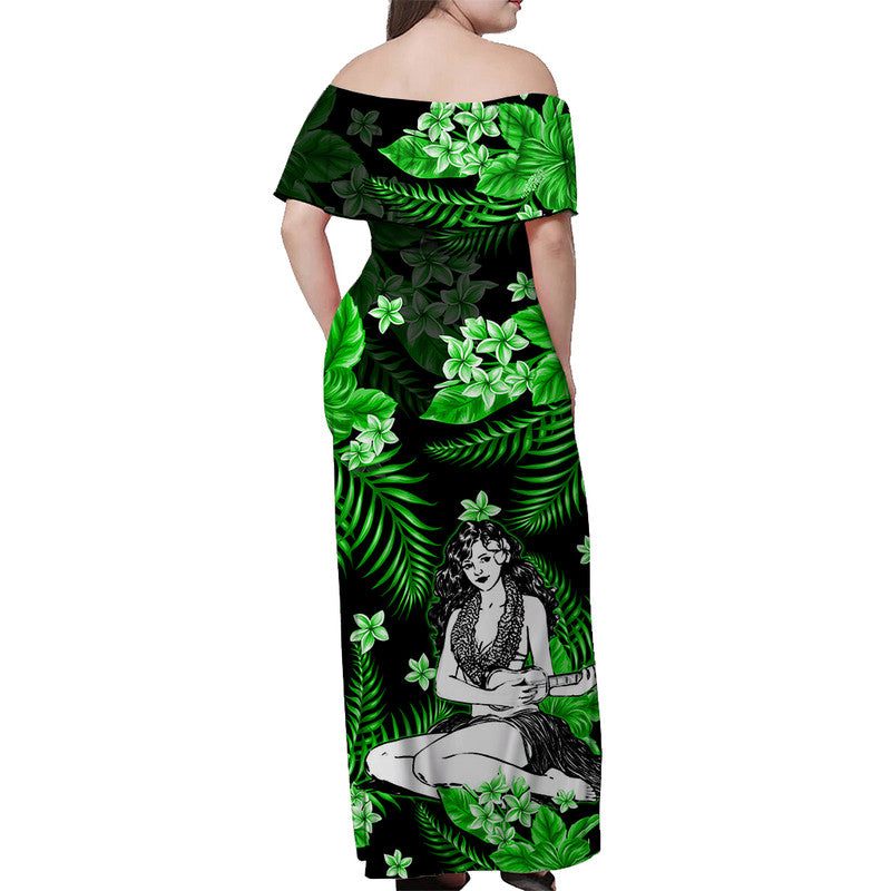 hawaii-summer-colorful-off-shoulder-long-dress-hula-girl-green