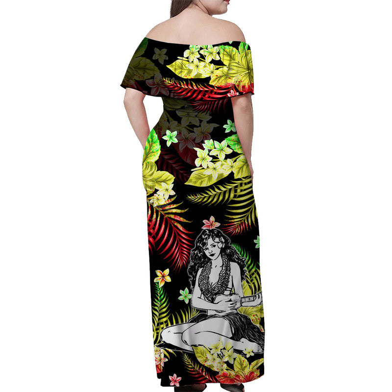 hawaii-summer-colorful-off-shoulder-long-dress-hula-girl-reggage