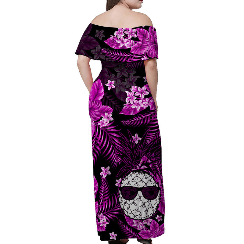 hawaii-summer-colorful-off-shoulder-long-dress-pineapple-purple