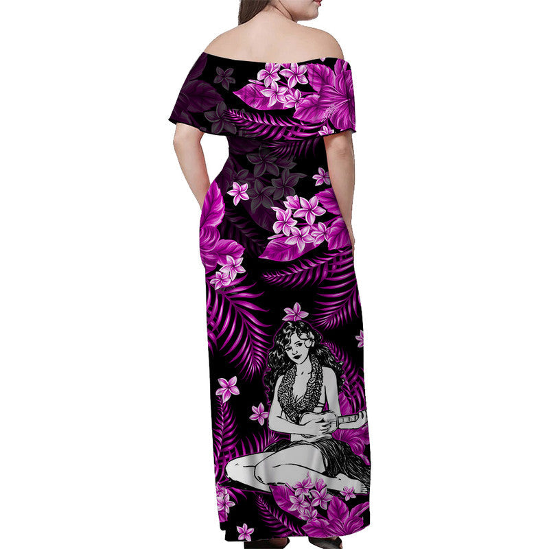 hawaii-summer-colorful-off-shoulder-long-dress-hula-girl-purple