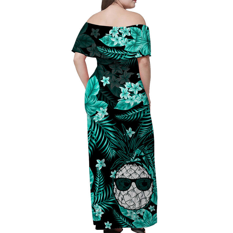 hawaii-summer-colorful-off-shoulder-long-dress-pineapple-turquesa