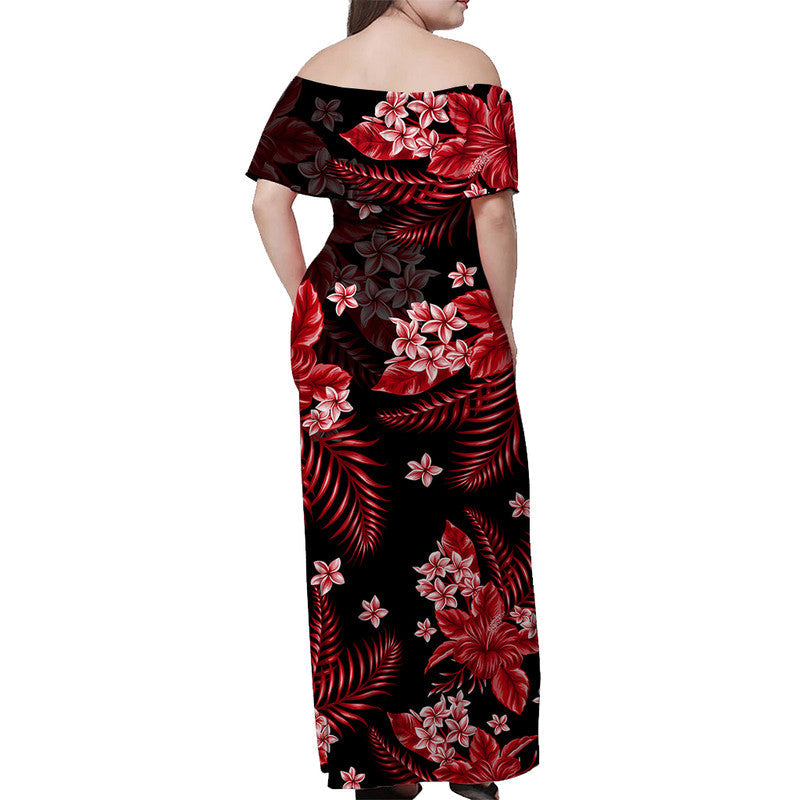 hawaii-summer-colorful-off-shoulder-long-dress-red