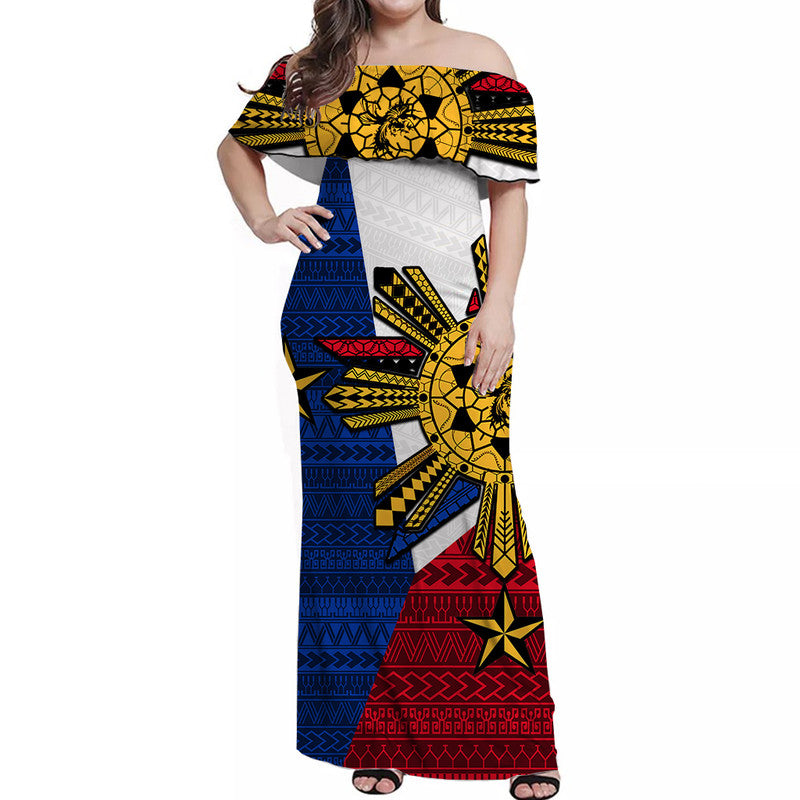 filipino-off-shoulder-long-dress-tribal-flag-style