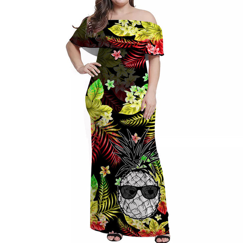 hawaii-summer-colorful-off-shoulder-long-dress-pineapple-reggage