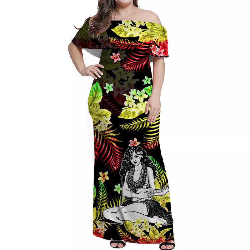 hawaii-summer-colorful-off-shoulder-long-dress-hula-girl-reggage