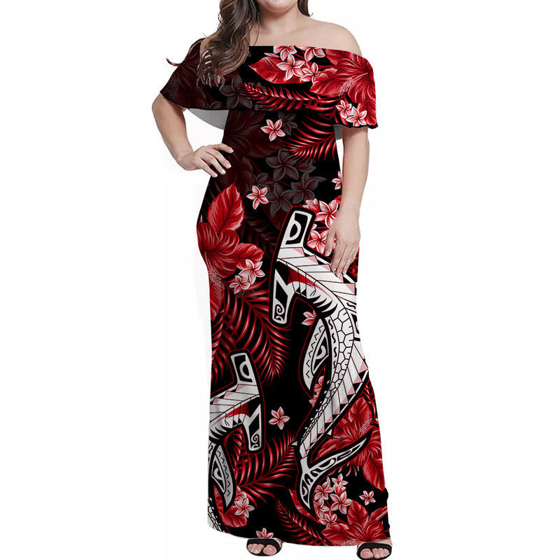 hawaii-summer-colorful-off-shoulder-long-dress-shark-red