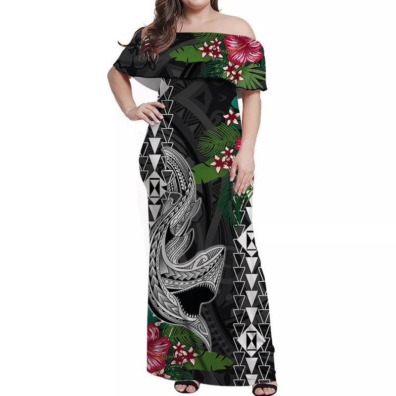 hawaii-kakau-off-shoulder-long-dress-mix-sharks-polynesian-hibiscus