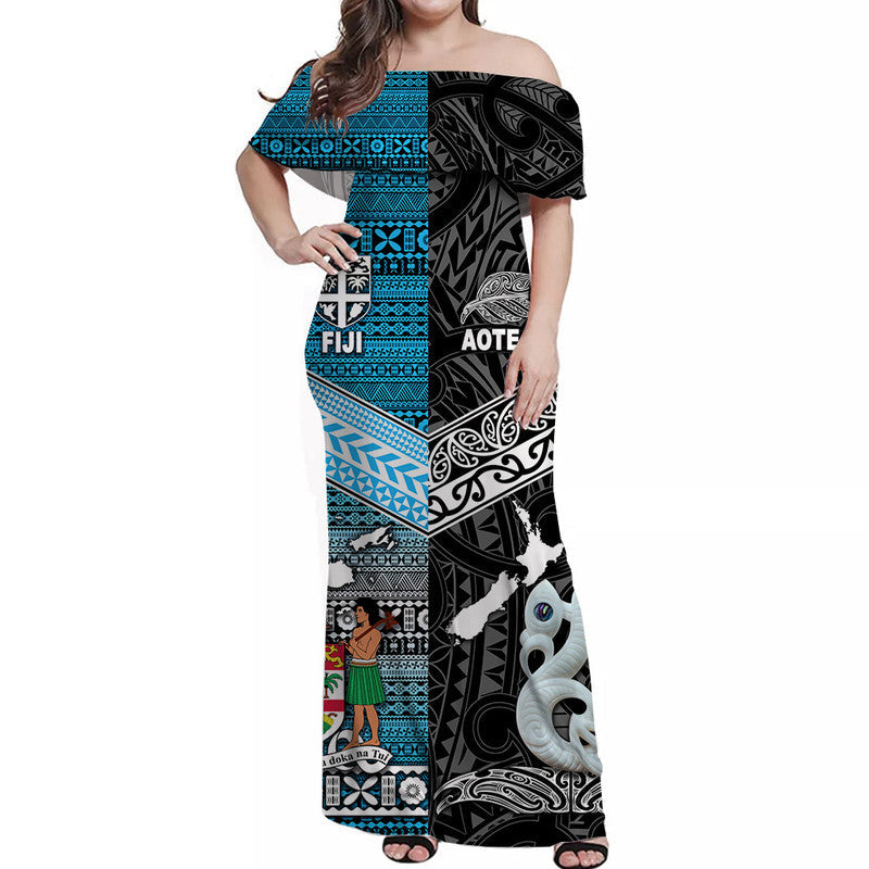 New Zealand and Fiji Matching Hawaiian Shirt And Dress Together Black LT8 - Wonder Print Shop