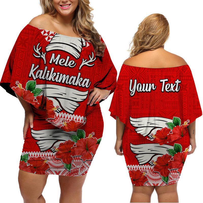 (Custom Personalised) Hawaii Hibiscus Flower Mele Kalikimaka Women Off Shoulder Short Dress - Wonder Print Shop