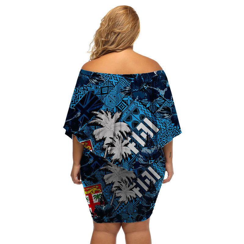 Fiji Hibiscus Off Shoulder Short Dress Hawaii Style No.1 LT6 - Wonder Print Shop