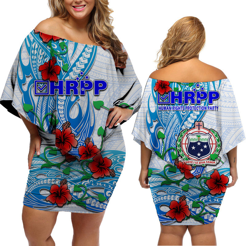Special Samoa HRPP Party Women Off Shoulder Short Dress Tribal Samoan Hibiscus Design - Wonder Print Shop