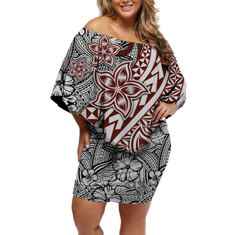 Traditional Polynesian Tribal Tattoo Retro Women Off Shoulder Short Dress - Wonder Print Shop