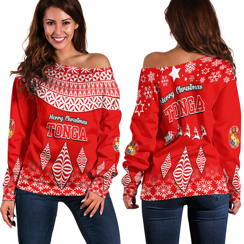 Tonga Kupesi Ngatu Merry Christmas Women Off Shoulder Sweater - Wonder Print Shop