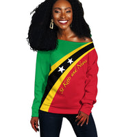 Saint Kitts and Nevis Personalised Off Shoulder Sweater SKN Flag Simple Style - Wonder Print Shop