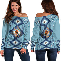 Native American Off Shoulder Sweater Kokopelli Mix Navajo Pattern - Wonder Print Shop