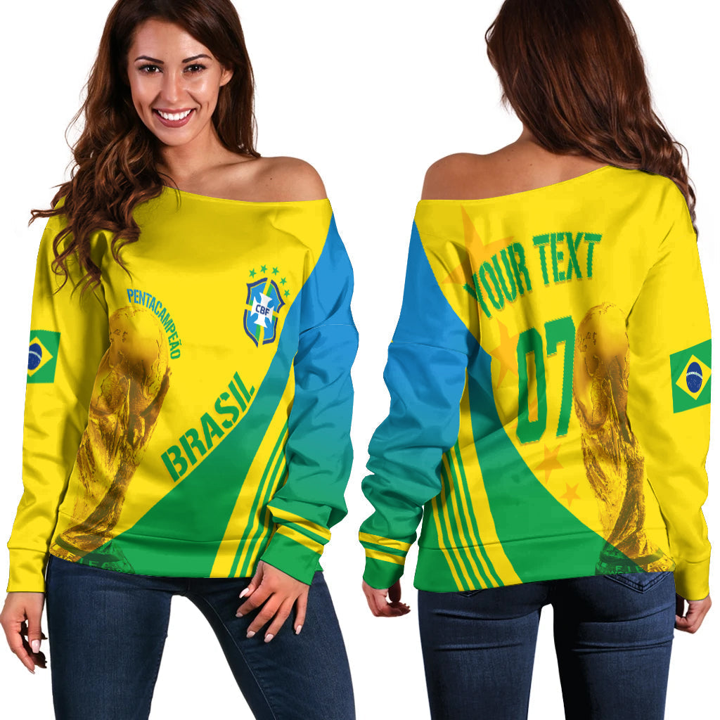 Personalised Brazil Off Shoulder Sweater World Cup 2022 Pentacampe o - Wonder Print Shop