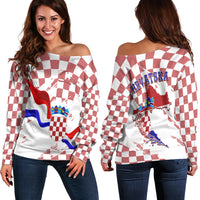 Croatia Off Shoulder Sweater Checkerboard Grunge Style - Wonder Print Shop
