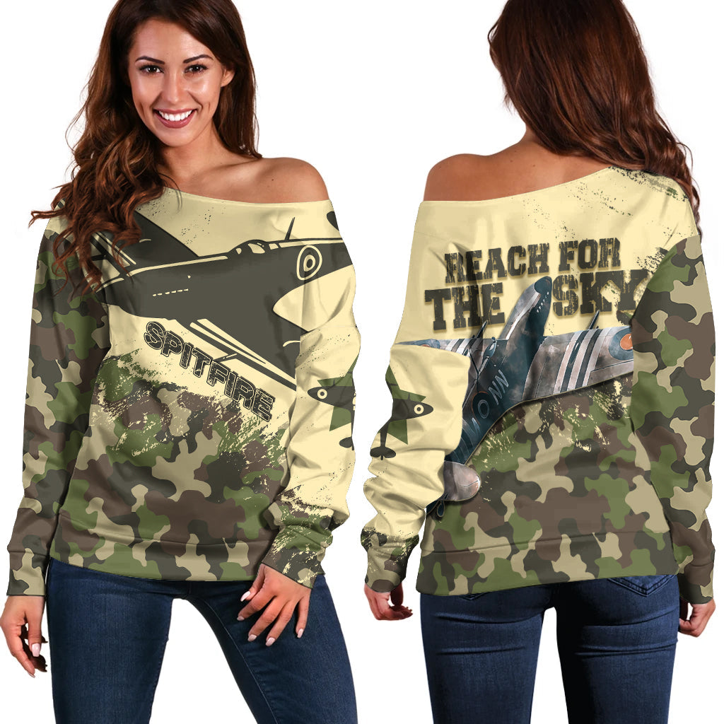 Submarine Spitfire Camouflage Off Shoulder Sweater Reach For The Sky - Wonder Print Shop