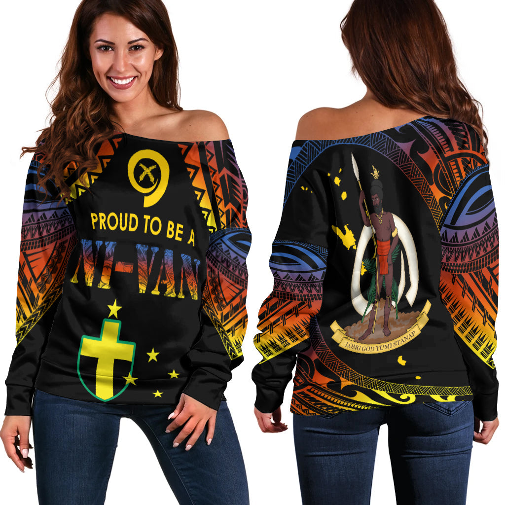 Vanuatu Proud To Be A Ni-Van - Polynesian Pattern Off Shoulder Sweater - Tafea Province - Wonder Print Shop