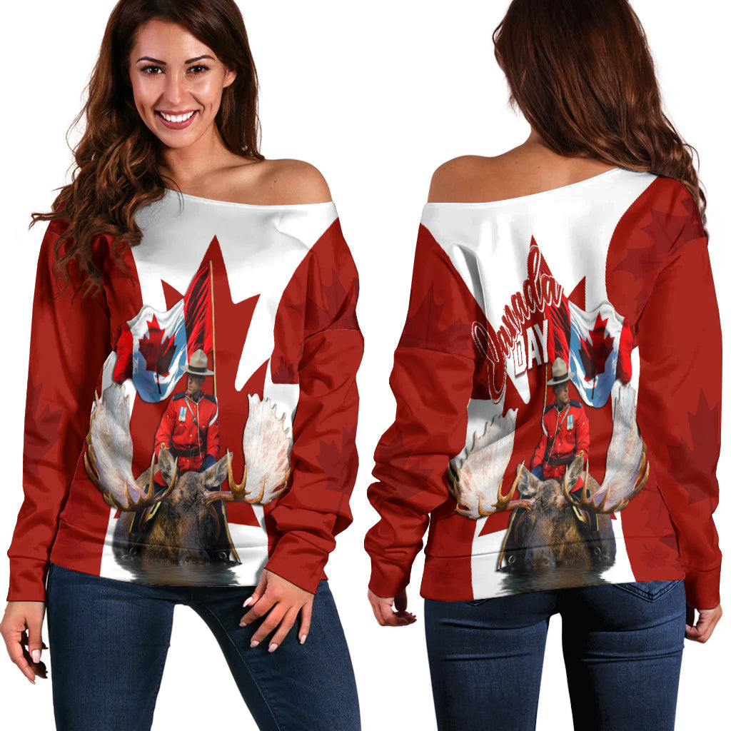Canada Day Off Shoulder Sweater Mountie on Moose - Wonder Print Shop