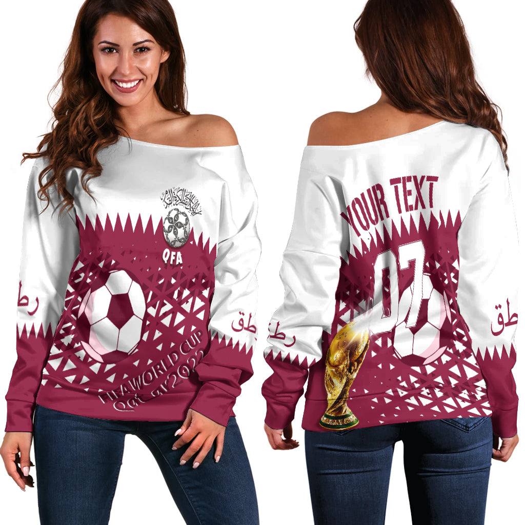 Personalised Qatar Off Shoulder Sweater World Cup 2022 Sporty Vibes - Wonder Print Shop