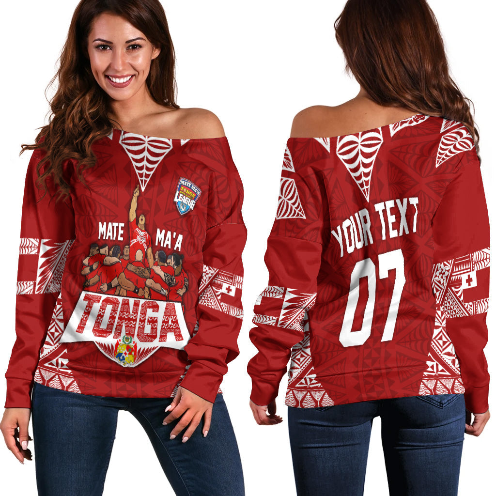 Personalised Tonga Rugby Off Shoulder Sweater Mate Ma'a Tonga Warriors - Wonder Print Shop