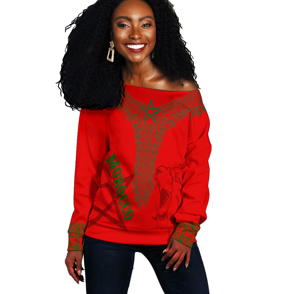 Personalised Morocco Soccer World Cup 2022 Off Shoulder Sweater Kaftan Style - Wonder Print Shop