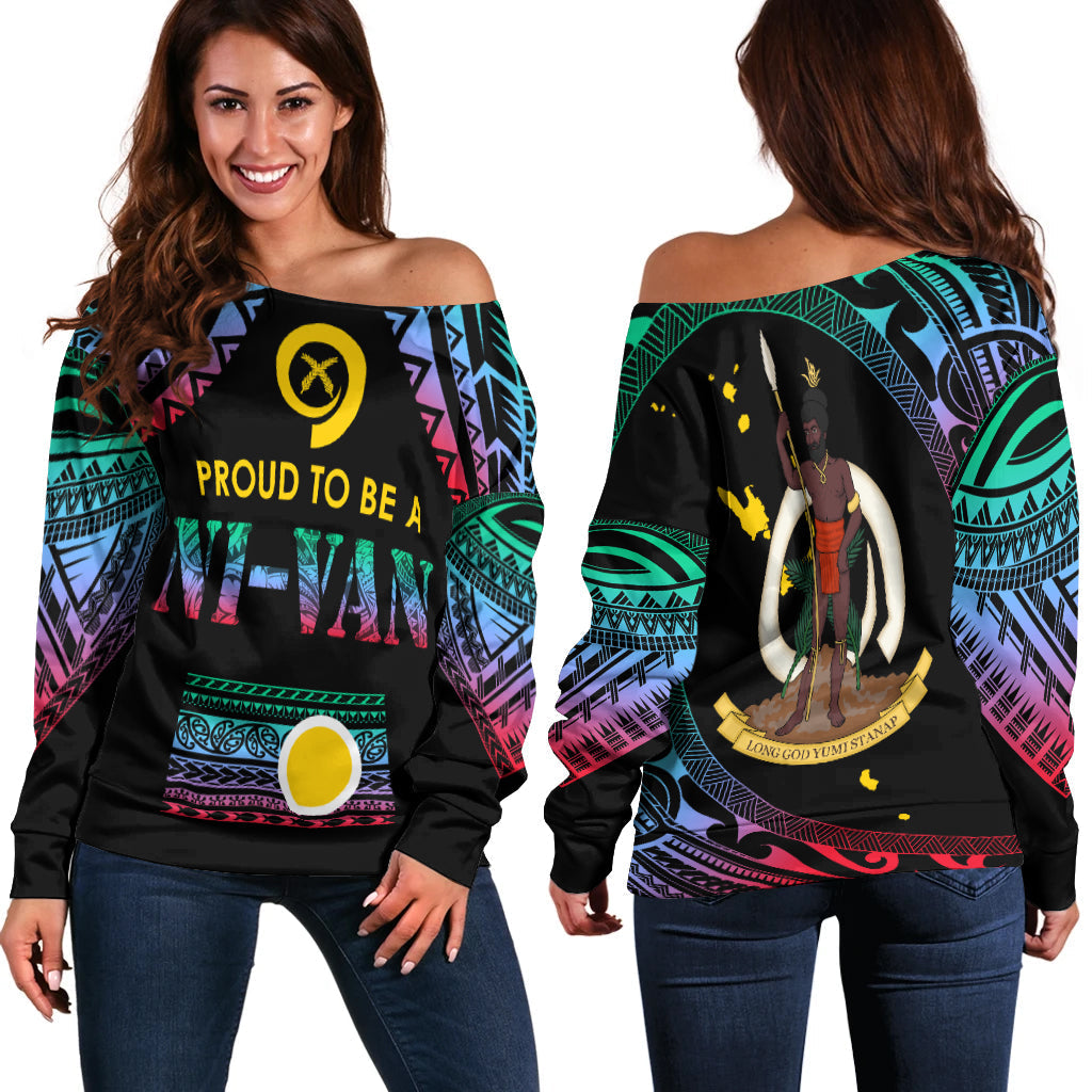 Vanuatu Proud To Be A Ni-Van - Polynesian Pattern Off Shoulder Sweater - Shefa Province - Wonder Print Shop