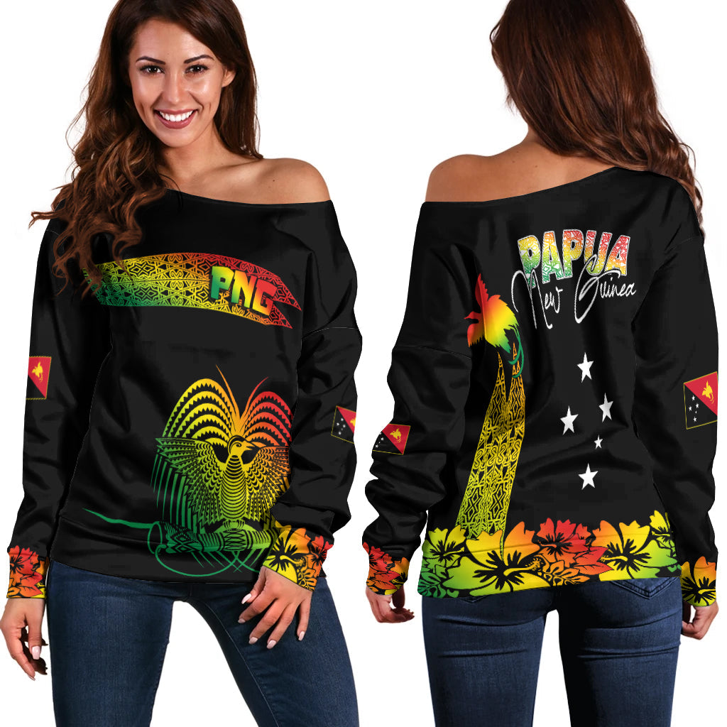 PNG Hibiscus Tribal Pattern Off Shoulder Sweater Motuan Reggae Color - Wonder Print Shop
