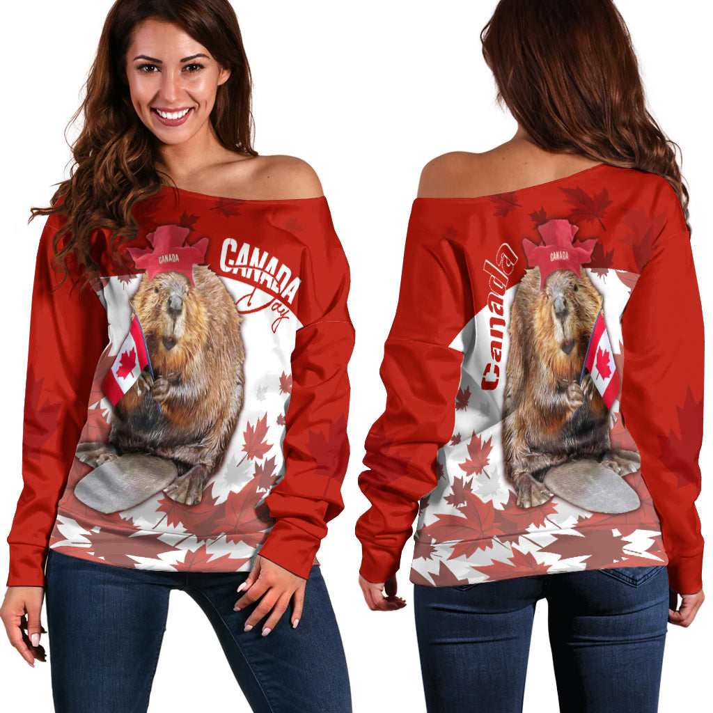 Canada Day Off Shoulder Sweater Patriot Beaver Mix Maple Leaf - Wonder Print Shop