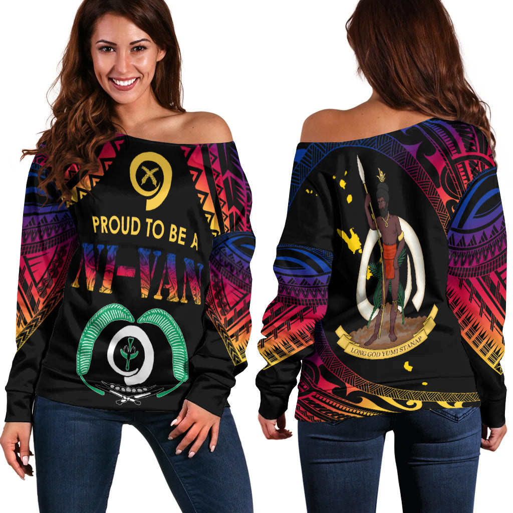 Vanuatu Proud To Be A Ni-Van - Polynesian Pattern Off Shoulder Sweater - Torba Province - Wonder Print Shop